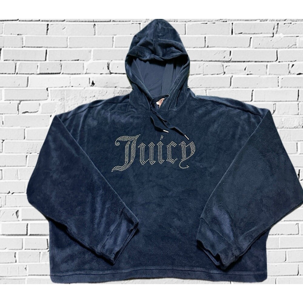 Juicy Couture Women’s Navy Rhinestone Logo Crewneck Hoodie L